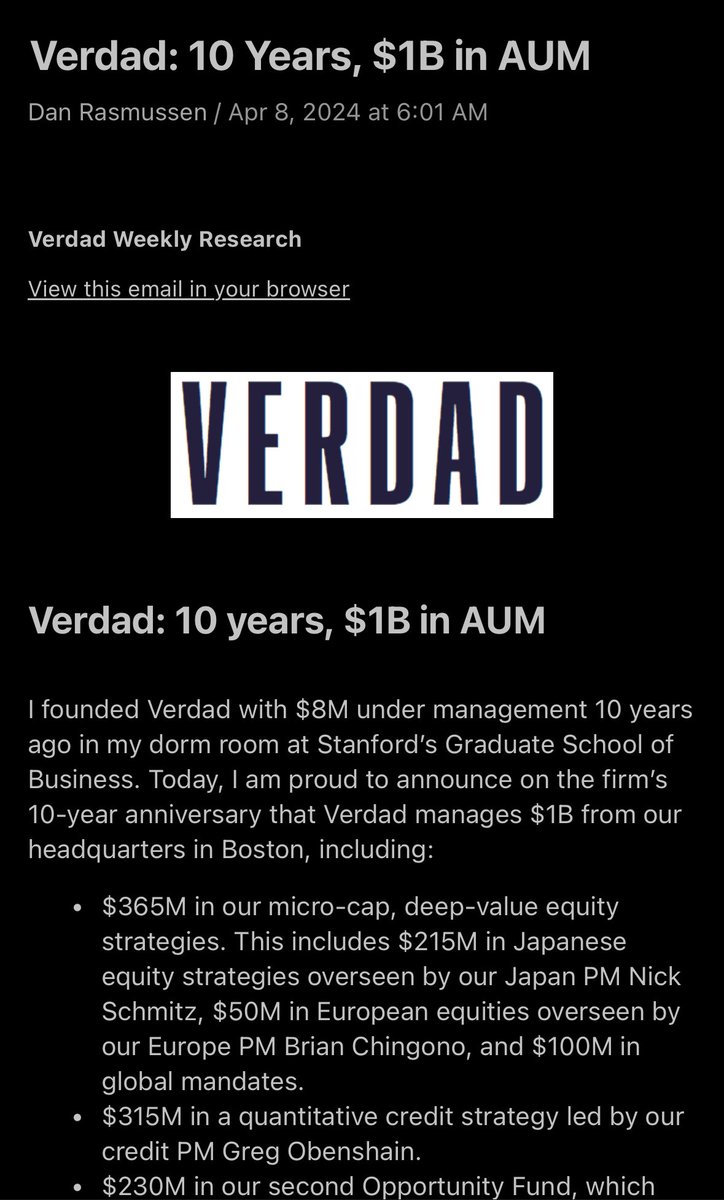 10 years => $1B in AUM. Congrats to ⁦@verdadcap⁩ and team. But more importantly thanks for all the great writing. I’ve been a reader and subscriber for 10 years.