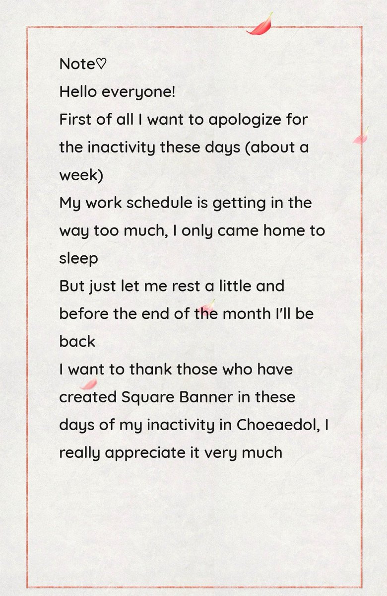 Everyone! Please read this little announcement Have a nice day and I hope you understand a little about my inactivity these days in Choeaedol