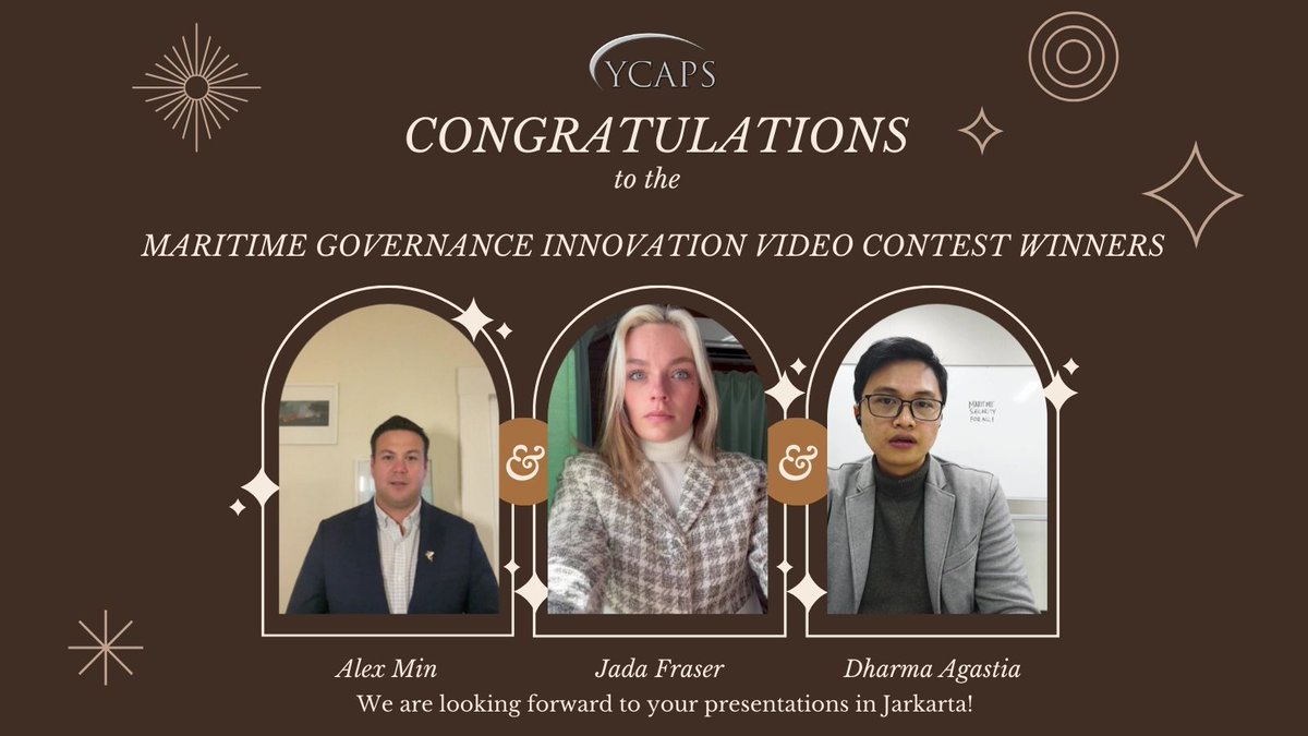 🎉 We're delighted to unveil the exceptional winners of the Maritime Governance Innovation Contest 2024:
- @JadaCFraser
- @dharmaagastia
- Alexander Min

🏆 These individuals have demonstrated unparalleled dedication and innovation.

#YCAPS #Indopacific #Maritimegovernance 🌊🌏