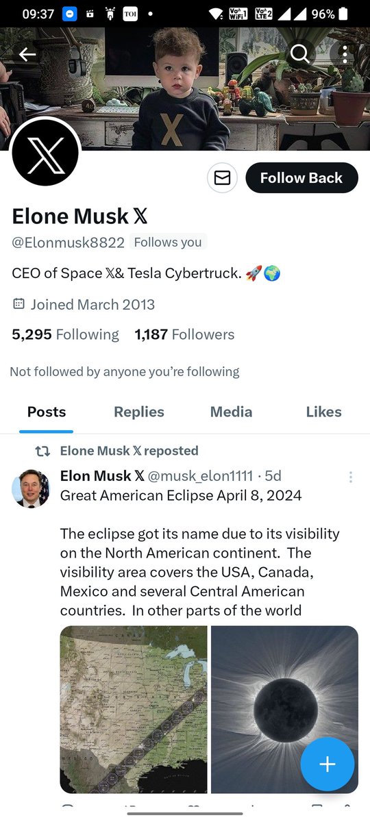 AnshulGarg1986's tweet photo. Opened X today and got this-
Elon Musk follows you. I was surprised. It is not an April Fool prank but it was Elone Musk not Elon Musk
#Dhruv_Rathee #ModiWaveInSattari #AbkiBaar400Paar #INDIAAlliance #GOLD #ElvishArmy𓃵 https://t.co/P2RLpCBhSm