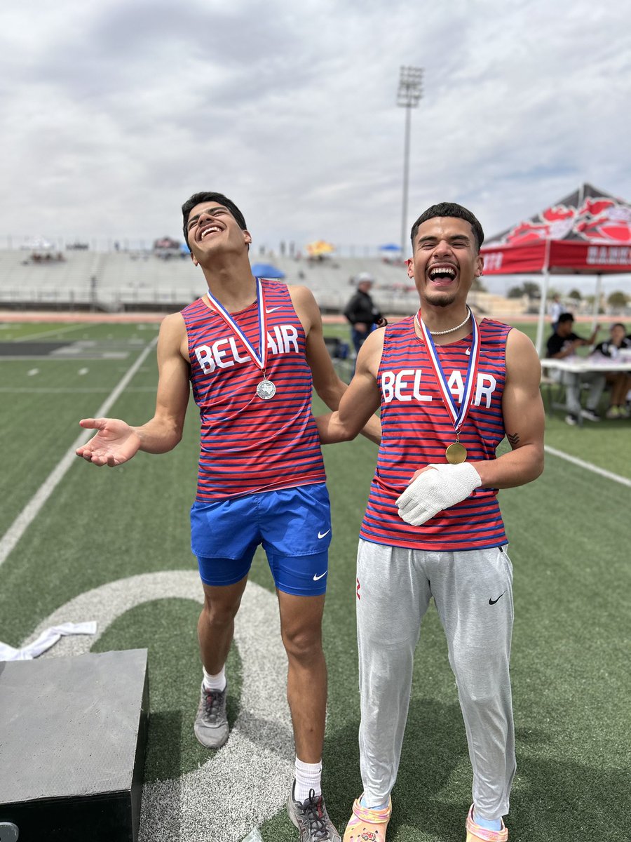 All smiles and we can’t blame them! They’re off to regionals as a duo for Pole Vault! Cesario with a PR of 13’ and Diego with a school record that now stands at 15’0! Great job! Big red loves you! @EPRunning @Fchavezeptimes @BelAirHigh