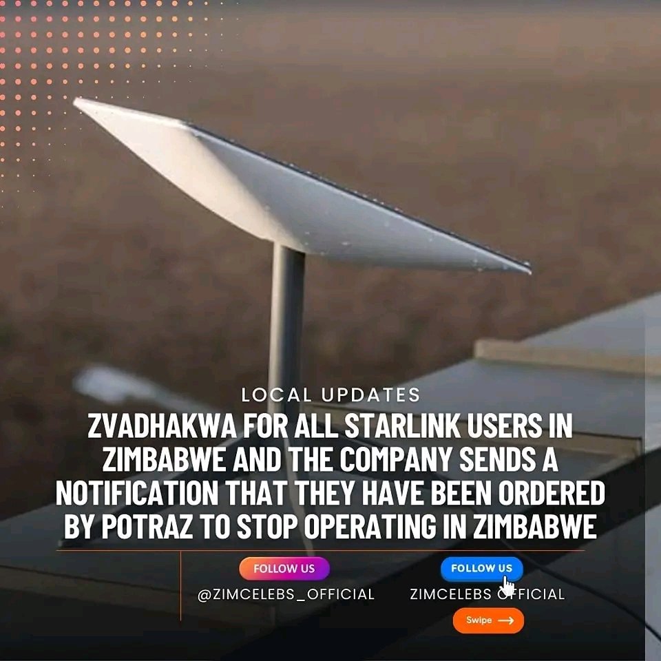 Many people & corporates have been using Starlink illegally in Zim, gvt has sent a directive to Starlink to stop its operations with immediate effect. This is worth celebrating, Starlink compromises our national security, exposes our sensitive data to our detractors, ie USA.