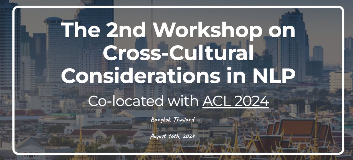 New deadline (May 6) for the Cross Cultural Considerations in NLP workshop @c3_nlp (co-located w/ @aclmeeting) sites.google.com/corp/view/c3nlp Looking forward to your submissions! Co-organized w/ @sunipa17 @LucianaBenotti @daniel_hers @IfeAdebara @YongCaoPlus @LauraCabelloPi @LiZhou21