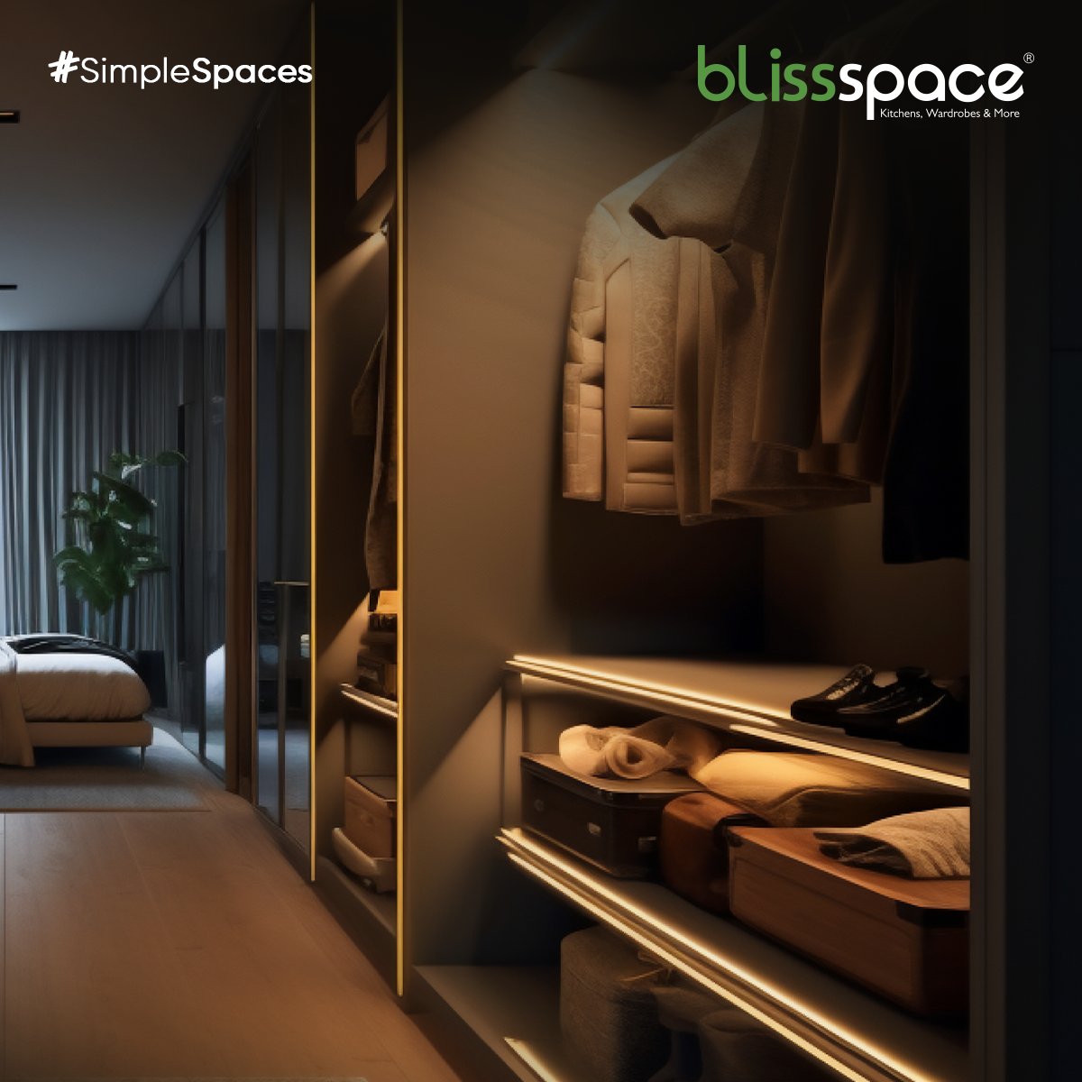 Creating a beautiful wardrobe consists of some small changes that will create a bigger, long-lasting impact

#BlissspaceIndia #Blissspace #BlissspaceDesigns #HomeDesigns  #Interiors #InteriorDesign #LuxuryInteriors #ModularKitchen #HomesByBlissSpace #BlissSpaceHomes