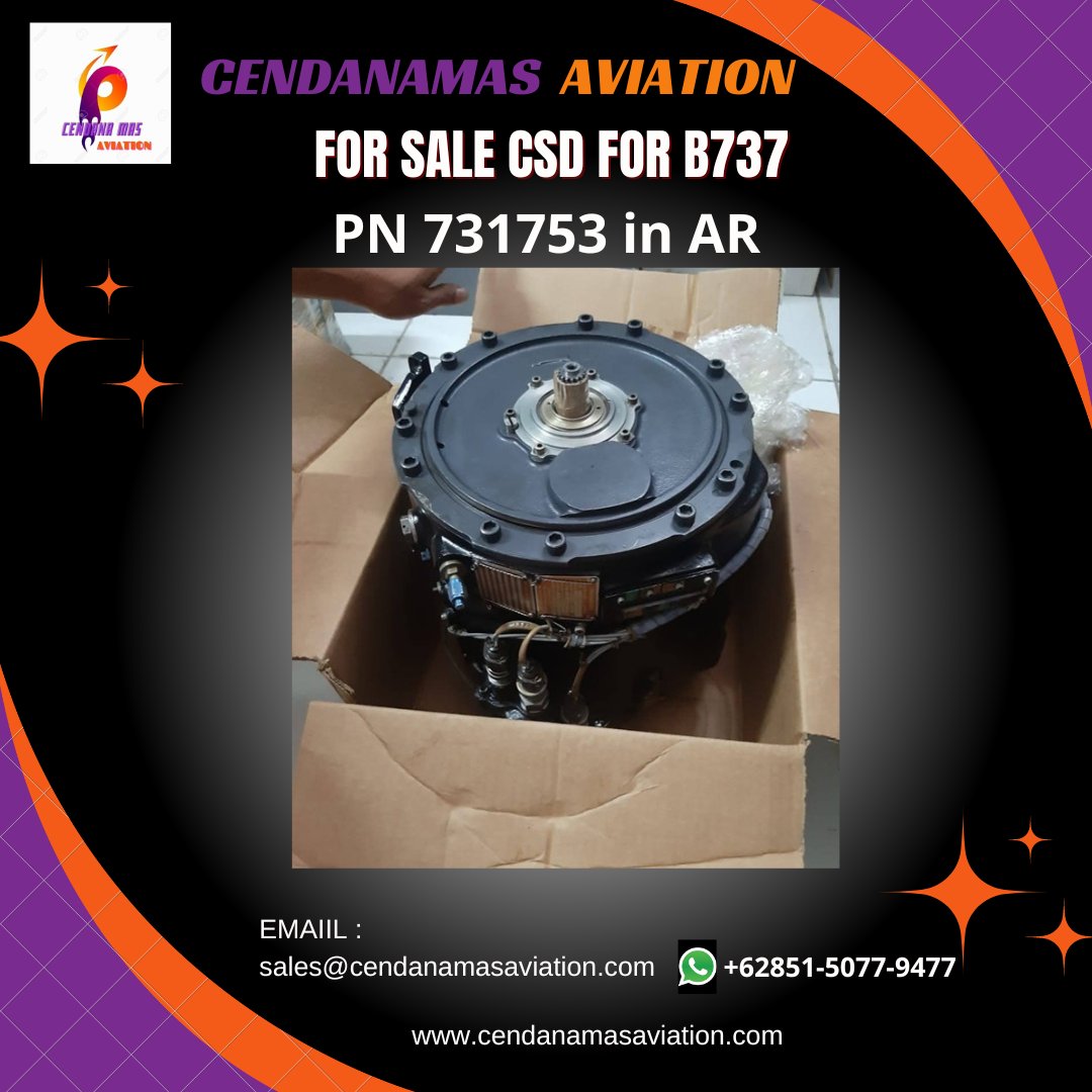 raismastore's tweet image. Ready for Immdiately SALE :
CSD FOR B737
PN 731753
Condition : AR
QTY=1EA
LOCATION: INDONESIA
Contact :
Email:sales@cendanamasaviation.com
Cell : +62861-5077-9477
cendanamasaviation.com
#acgenerator #b737 #generator
#sale #forsale #cendanamas #CSD #boeing
