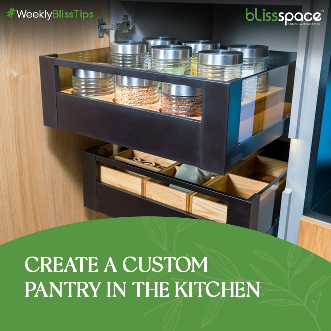 Custom pantries in the kitchens prove to be a real space saver & can also help you feel organized
#BlissspaceIndia #Blissspace #BlissspaceDesigns #HomeDesigns  #Interiors #InteriorDesign #LuxuryInteriors #ModularKitchen #HomesByBlissSpace #BlissSpaceHomes