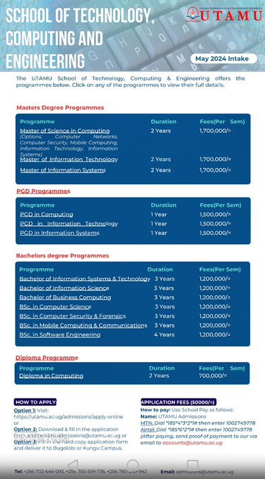 Begin your journey of endless possibilities with @utamu_uni. Apply online now: utamu.ac.ug/admissions/app… Rest assured, all the programmes are fully accredited by NCHE: unche.or.ug/institution/ug… Don't miss this opportunity to shape your future.