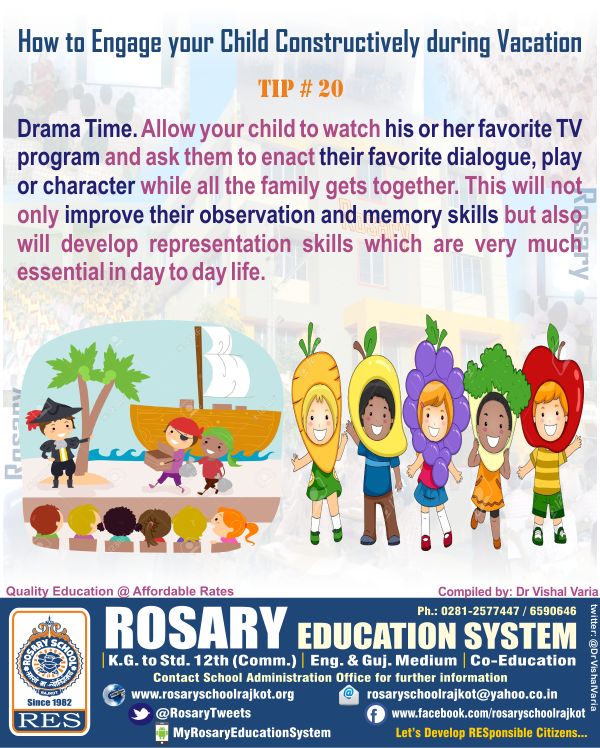#VacationTips

How to engage your child constructively during vacation?
Try this out..

#vacation #goodmood #enjoy #fun #funlearning #motivation #selfdeveloping #hobby #goodtime #playgames #activity #indoorgames #outdoorgames #traveling #reading #adventur #picnic #music #dancing