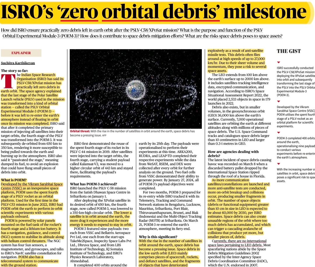 ISRO’s ‘zero orbital debris’ milestone 

Source: The Hindu 

GS Paper-3: Science and Tech

#UPSC #ISRO
