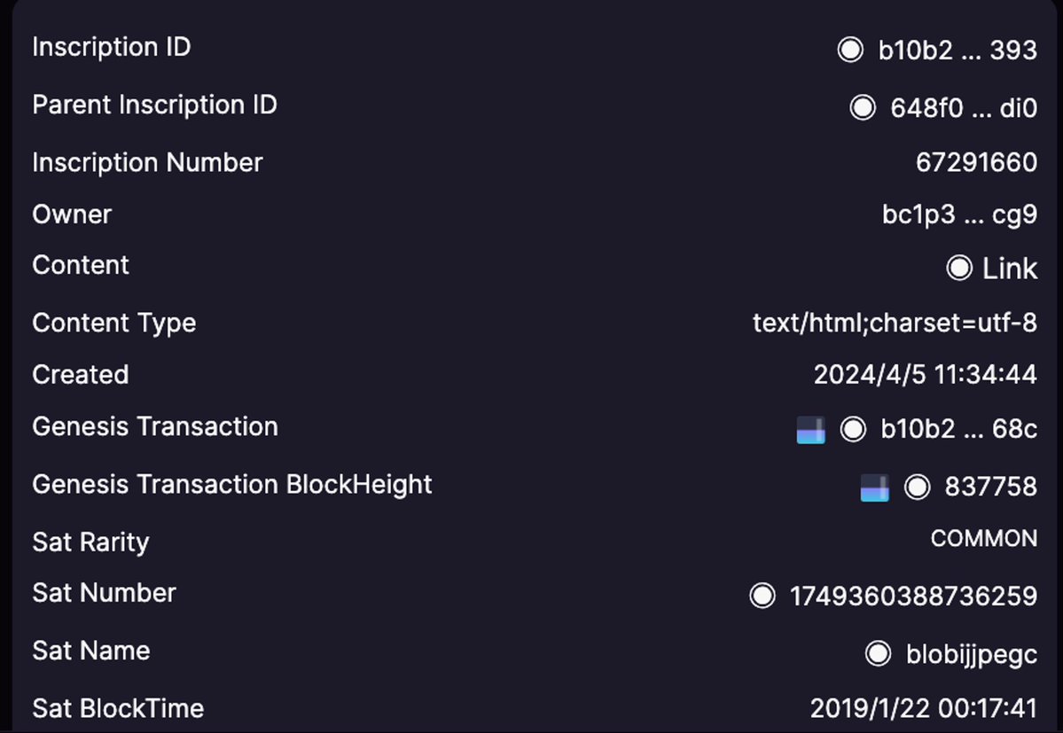 Bitcoin_Square_'s tweet photo. 💥Blob Army—艺术家和开发者的浪漫💥
4月10日晚上比特广场刚刚与 @bookofblob 的团队一起成功举办了“Send Blob”的 Space 活动,其 NFT 的价格也在4月11日达到新高0.0716 BTC,截止发文前, @MEonBTC 平台数据显示TOTAL VOL已经达到了184 BTC。 最近的一两周,推特上也经常可以看到 #BlobArmy 和 #SendBlob 的推文,以及各种激光眼图像的广泛传播,下面就让我们了解一下这个新出现的BTC NFT怎么会在一周之内如此火爆。
Blob Army 是什么
BLOB 并不是以太坊的 EIP4844 中引入的交易类型,前几天香港 Web3 大会 V神演讲的图还被 P上了Blob的激光眼,抽象又有点艺术。BLOB其实是Bitcoiners Love Bitcoiners的缩写,同时在计算机领域中,BLOB还代表二进制大型对象,即Binary Large Object。不光是名字有着多层意思,其发起人是Ordinals社区的两位OG @Elocremarc 和 @nurorealm,同时为了能够吸引中文区优秀的Ordinals 生态参与者进入BLOB,项目方也在早期的白名单分配中倾向选择Ordinals OG、艺术家、开发者等,原本想采用Free Mint的方式进行发行,后采用了与Runestone相同的免费空投方式进行。Blob从meme的热点为出发点,利用红黄色的激光眼进行对外输出,同时也鼓励用户制作BLOB艺术品进行传播,meme的特性传播范围广又十分的魔性。
Blob 技术
Blob的团队阵容十分豪华,有Ordinals协议代码的贡献者@Elocremarc、NFT项目Ordinals Gang的@ordinalHO和Ordinals OG艺术家@nurorealm 等等,都很优秀且纯粹。项目前前后后策划了近一年的时间,无论是JS代码库还是收集特殊开头的聪,都可以见识到团队的优秀技术,运用了BTC Ordinals上的很多技术特性,比如父子铭文、递归铭文、Delegate以及metadata等技术手段为我们呈现了集多种技术一身的BTC NFT。
Blob 一共递归了四个铭文,第一个是最开始打开界面时候Loading的Logo,其余三个递归铭文都是由JS代码库构成。他并不是一个动图,而是代码的数据化和动态化,通过读取铭文的metadata和id来实现铭文的颜色样式多样性,着色器的代码可以让Blob有着更加艺术性的视觉效果,达到了程序技术和艺术的完美结合,既抽象又硬核。
65906960号铭文,就是刚才说的Loading时候的logo;65166480号铭文是一段代码,用于处理递归端点数据获取的TypeScript库,定义从特定的URL结构中提取数据、获取metadata及索引的相关函数;67207153号铭文是BLOB呈现视觉效果的代码,包含着色器的代码片段用来生成各种视觉效果;62969441号铭文定义了用于与递归进行交互获取数据的相关函数,主要是获取关于铭文和特定sat的相关信息。
其中还有一些彩蛋可以发现,真的是艺术家和开发者的浪漫了,随机点开一个Ordinals,下面以 Blob #396为例,可以看到铭文id和Genesis Transaction是b10b开头的(txid是16进制,字母最大到f),Sat Name也是BLOB开头的。Sat Name本身在Ordinals官方文档中有进行过介绍,但大家还没有进行更细节的了解,Blob项目方找到了上万个以BLOB开头的聪来进行组成,全部使用的都是2019年1月份的SATS且都是以BLOB开头,甚至有一部分以BLOBNW开头,代表 Blob NetWork BLOB网络的缩写。
Blob 特征
根据上面所说的67207153号铭文代码就可以知道一个Blob大概具有怎么样的属性了,@blobnw 对Blob给出了详细的解释和介绍:
• art: 创建模拟风吹效果的动画,通过改变顶点位置来模拟在风中波动的效果。
• taffy: 生成能量流动效果,通过动态改变顶点位置来模拟能量在表面流动的视觉效果。
• twist: 扭曲效果,通过计算与动态球心的距离来对顶点位置进行扭曲,创建更复杂的动态变形效果。
• compression: 类似于 twist,但是用于产生压缩效果。
• dance: 通过动态调整球体半径和顶点位置来模拟球体合并和分离的效果,创建一种动态的舞蹈效果。
• electric: 生成电击效果,通过添加随机抖动和脉冲效果来模拟电流流过表面的视觉效果。
• knead: 创建一种类似于揉捏或波动的效果,通过周期性地改变顶点位置来实现。
• live: 结合基本的波动运动和动态生成的“刺”效果,模拟一个生动的、动态变化的表面。
• mystery: 生成一个包含随机噪声和颜色渐变的神秘图案。
• cultural: 通过混合不同的颜色和模式来模拟特定文化主题的视觉效果。
• social: 创建一个模拟社交场合中光泽和动态波纹效果的视觉效果。
• environmental: 生成一个模拟自然环境,如森林和草地的视觉效果。
• spiritual: 通过动态图案和颜色渐变来创建一种精神或神秘的氛围。
• emotion: 生成一个模拟情感波动的视觉效果,通过颜色和动态图案来表达不同的情绪。
• mental: 创建一个模拟思维活动或心理状态的视觉效果,通过复杂的图案和颜色变化来实现。
这样就不难理解,当我们打开这个Ordinals的时候,它不仅仅是一个循环的动图,当我们用鼠标去进行拖拽的时候,Blob会跟着进行旋转,非常具有艺术属性。不同于最开始Ordinals出现的时候,内存都不是很大,上传铸造的时候都是像素风的小文件,比如最早的比特蛙等项目,再后来有了递归铭文技术后,开始有一些利用代码形成的非像素风的NFT,而随着更多技术的玩法被发现,Blob也把BTC的NFT(Ordinals)玩出了新的花样,相信这样“卷”起来的会更加让整个比特币生态有着更加良性的发展。
Blob 团队、社区及未来
我们为什么喜欢BTC生态还有Ordinals协议呢,无论是小图片还是铭文,还是不久之后的Runes协议,我们在乎的就是公平、公平还是公平,还有就是社区的共识力量。从最开始团队长时间的完善整个Ordinals的技术和艺术创作后,创始人从自己铸造并花费自己的比特币来直接空投给社区的用户,用户不需要花费任何BTC,团队在空投期间连续六天中只休息了一天,恰好还需要参与 NFTNYC2024的活动,于是我们也看到了那个视频,两位联创@nurorealm和@Elocremarc满纽约开着手机热点铭刻Blob,在和@shillrxyz共同举办的Blob沉浸式艺术展现场铭刻,在 的VIP后台休息室里铭刻,在时代广场布满Blob的巨幕下继续铭刻。空投分配中倾向选择Ordinals OG、艺术家、开发者等来构建社区,成员们也是无论从艺术还是技术角度都在进行宣传,庞大的社区力量才使得“Send Blob”和激光眼占领了推特。这样的团队和社区,我相信未来Blob Army的玩法会更加多样,会和 BTC生态一样,开始更加繁荣!
就让我们像那天 Space 结束时全场人不停说的话作为文章的结束语了, Blob,Blob,Blob!!!