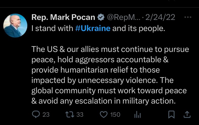 91% of Dems support Ukraine, Rep Mark Pocan doesn’t even support them enough to allow debate in the House to occur. Just like the GOP. As empty as the statements from GOP Reps. ⬇️