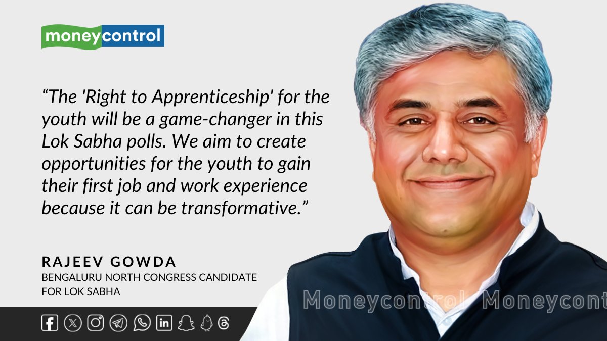 #ElectionsWithMC | 'Congress party's 'Right to Apprenticeship' for the youth will be a game-changer in this Lok Sabha polls', says Bengaluru North Congress candidate @rajeevgowda. Read more from his interview with Moneycontrol 👇 moneycontrol.com/elections/lok-… @ChristinMP_ |