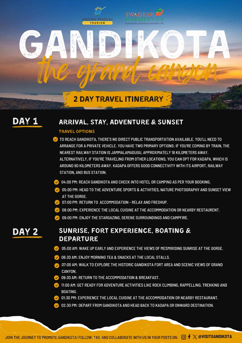 🌟Planning a trip to Gandikota? 🏞 Look no further! 🚗Check out this 2-day local travel itinerary packed with adventure and stunning sights! 🗺 Let's make your trip unforgettable! 🌄 #gandikota #travelgoals #adventureawaits ✨#discoverindia #incridibleindia #hiddengems