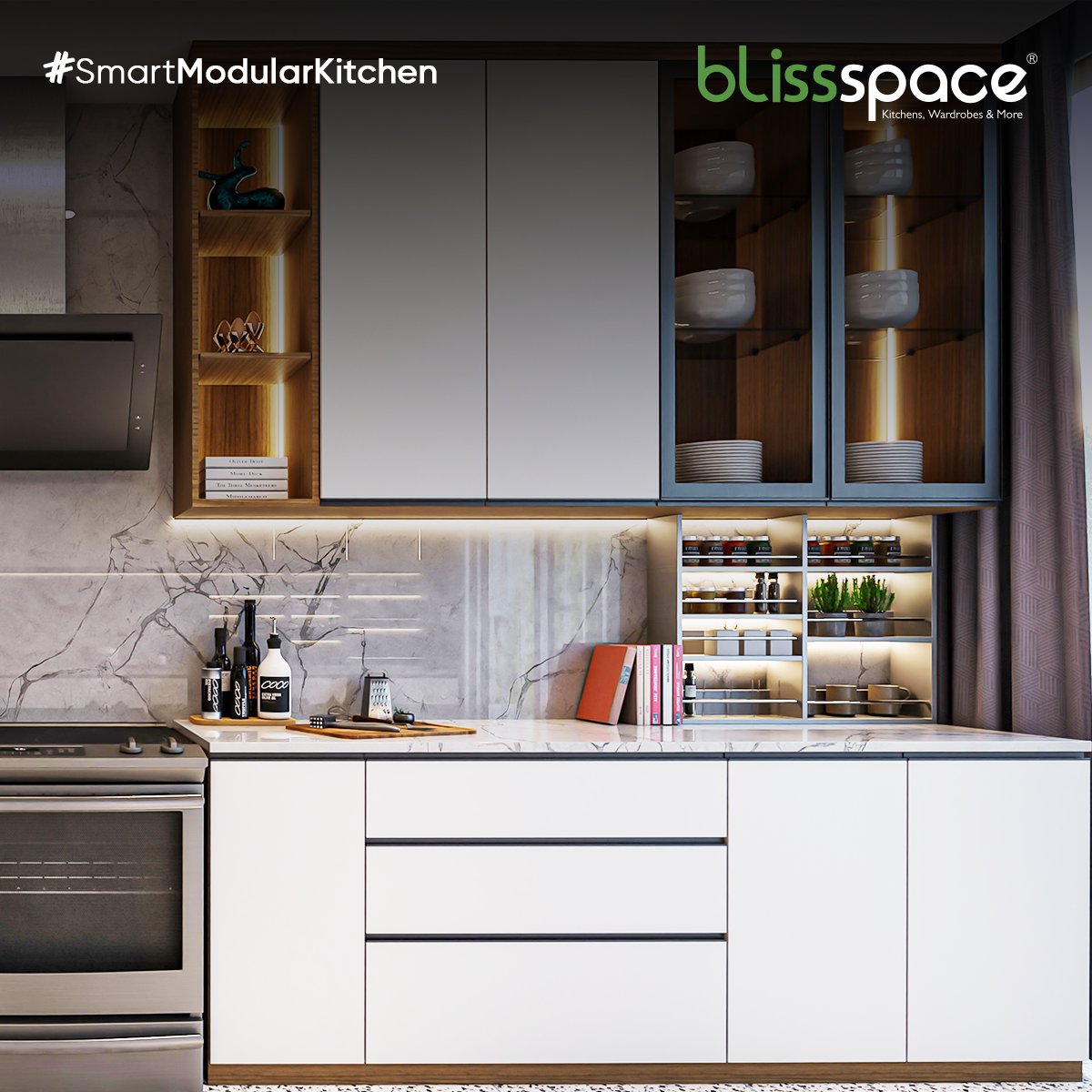 A clean, spacious and stylish kitchen is the dream & we are here to convert it into reality!

#BlissspaceIndia #Blissspace #BlissspaceDesigns #HomeDesigns  #Interiors #InteriorDesign #LuxuryInteriors #ModularSolutions #ModularKitchen #HomesByBlissSpace #BlissSpaceHomes