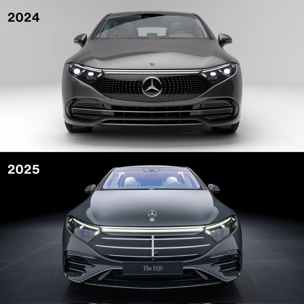 New front grille on the 2025 #Mercedes EQS sedan comparison