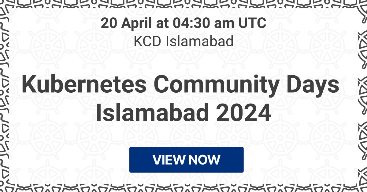 Starting in about a week: 🔥 Kubernetes Community Days Islamabad 2024 (KCD Islamabad) 📍 In-person conference 📅 20 Apr ⏰ 20/04/2024, 04:30 UTC → kube.events/t/030e6e64-3d0…