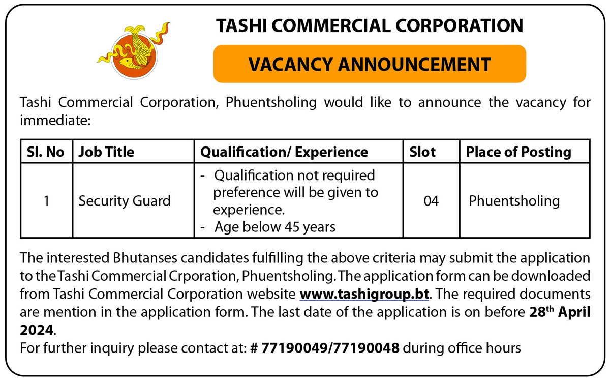 (Advertisement) 𝐕𝐚𝐜𝐚𝐧𝐜𝐲 𝐀𝐧𝐧𝐨𝐮𝐧𝐜𝐞𝐦𝐞𝐧𝐭: Tashi Commercial Corporation Page