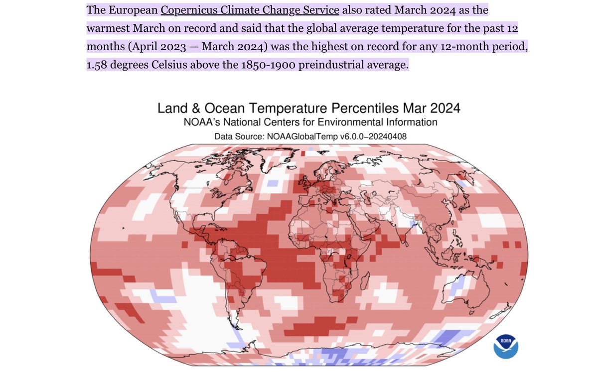 Earth just had its warmest March on record
iweathernet.com/weather
in the US: March wrapped up nation’s 5th-warmest, 10th-wettest year so far

#hottestmarchever #climatechange #elnino #elnina #warmingtrend #climatedata