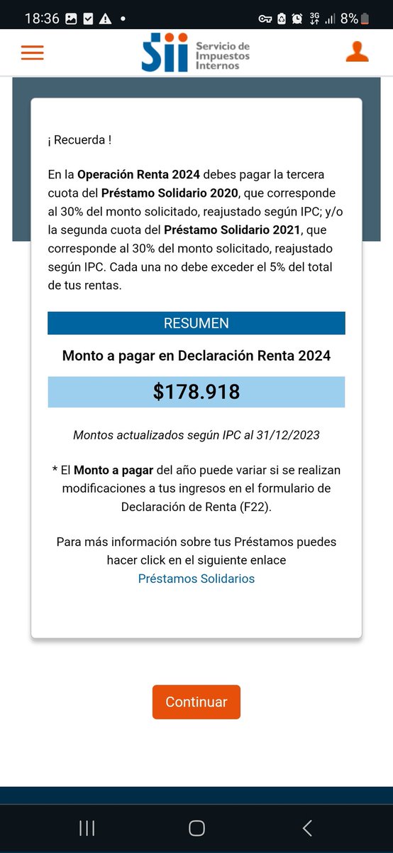 Jonjb5's tweet photo. Alguien que halla hecho la #DeclaracionRenta y le halla aparecido el cobro del préstamo solidario ? Me ayudan con esto que no entiendo mucho 😓 El segundo monto ( $308.786 ) debo pagarlo al estado, y el 1° que es ? #Chile #Sii #PrestamoSolidario https://t.co/bpfgMtfvJz