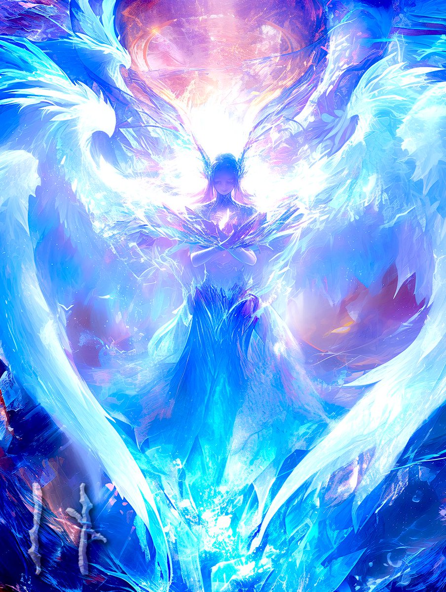 TaleOfCards's tweet image. 【ルーンから生まれるカード】 4/13のカードはイスᛁ/ニイドᚾ 

天使族：「セレス・クリスタリア」
　絶えず透明な氷のオーラを纏う天使。
　智慧と静寂の中で運命を見守る永遠の守護者。
#AIart