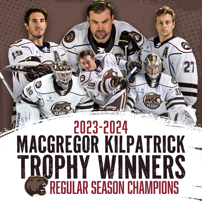 TheHersheyBears's tweet photo. Following tonight's results, the Bears have claimed the Macgregor Kilpatrick Trophy as @TheAHL regular-season champions! 🏆

Plenty of work to still be done, though 😉

MORE ⤵️