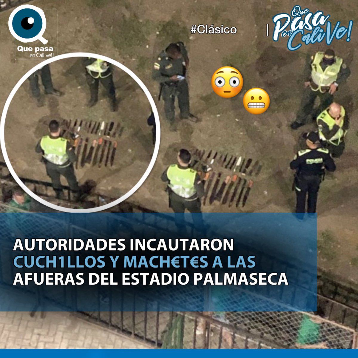 IBAN ERA DE 'CARNICERÍA'😳 Las autoridades incautaron a las afueras del estadio Palmaseca decenas de arm4s blancas en medio de los operativos de control. Sujetos mal llamados hinchas tenían en su poder estos elementos cortopunzantes muy seguramente para hacer de las suyas.😬