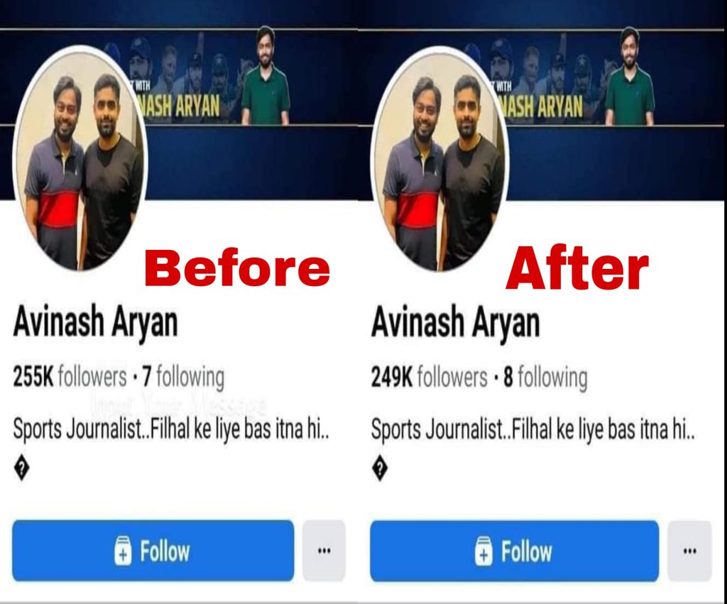 Avinash Aryan deactivated his FB Account.

- He lost 6k followers in just few hours and then decided to deactivate his account for few days. 
#BoycottAvinashAryan #Pakistan
#BabarAzam #JunaidKhan #PCT