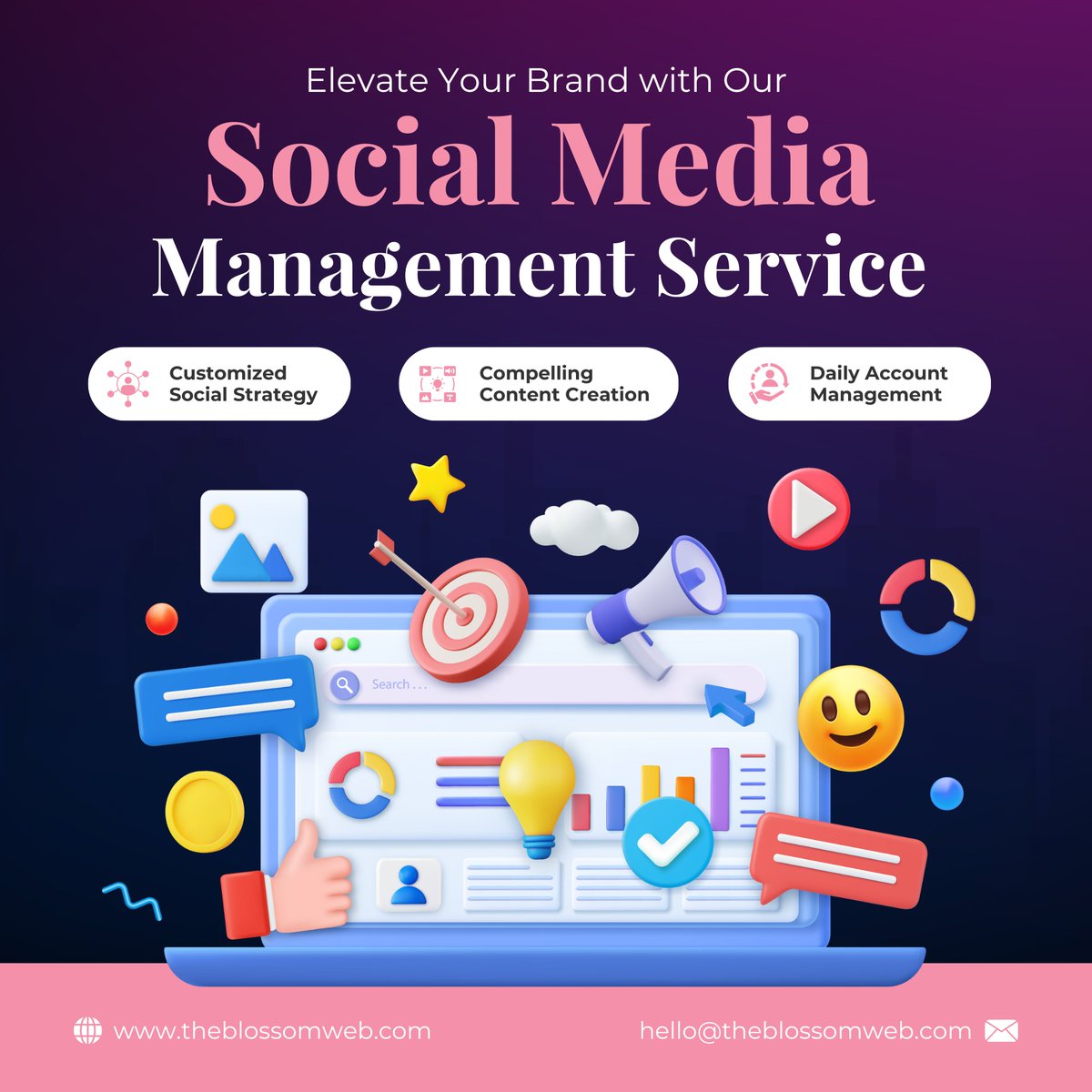 Unlock the power of social media with our expert Social Media Management Service! Let us elevate your online presence while you focus on what you do best.

#socialmediamanagement #boostyourbrand #engagement #smm #growyouraudience #london #newyork #blossomwebstudio