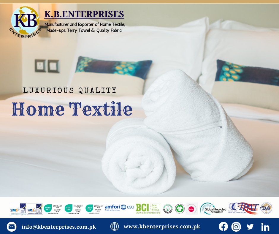 KBEnterprises2's tweet photo. K.B. Enterprises, a reputable home textile manufacturer and exporter based in Pakistan. With years of experience in the industry, we have established ourselves as a leading supplier of high-quality home textile products.

#kbenterprises #italy #hometextile https://t.co/UrbhCIt5PR