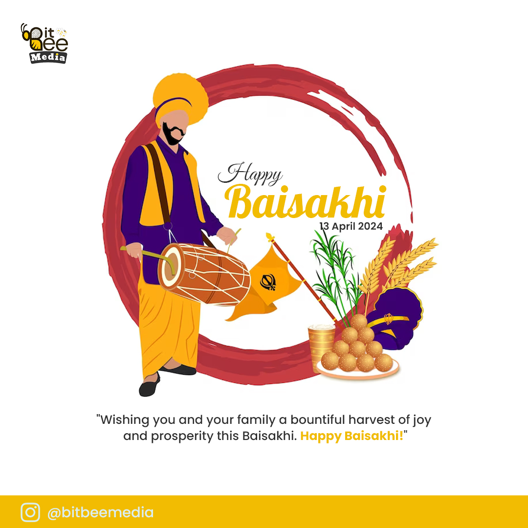 Happy Baisakhi! Wishing you and your family a bountiful harvest of joy and prosperity. 
.
.
.
#Baisakhi #HappyBaisakhi #Festival #PunjabiCulture #Sikh #Celebration #FestivalOfHarvest #WajheguruBlessings #Prosperity #Abundance #BitbeeMedia