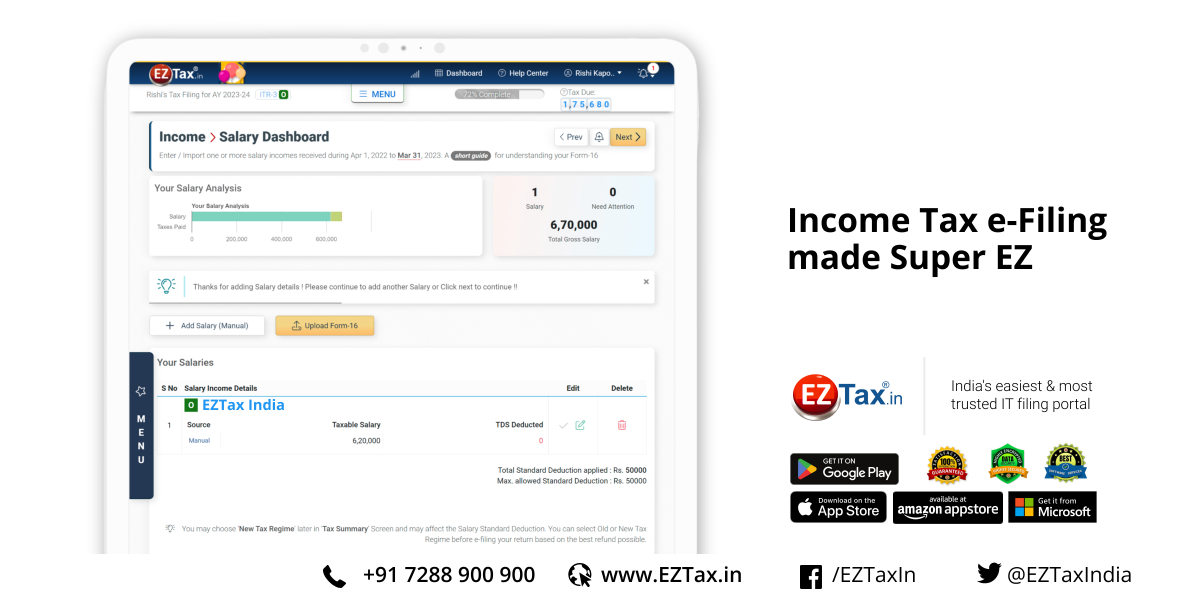 Download EZTax ITR app from apple app store or android play store or simply Windows Store on your PC and start preparing your income tax return today.

eztax.in/self/ 

#eztax #incometax #ITR #App