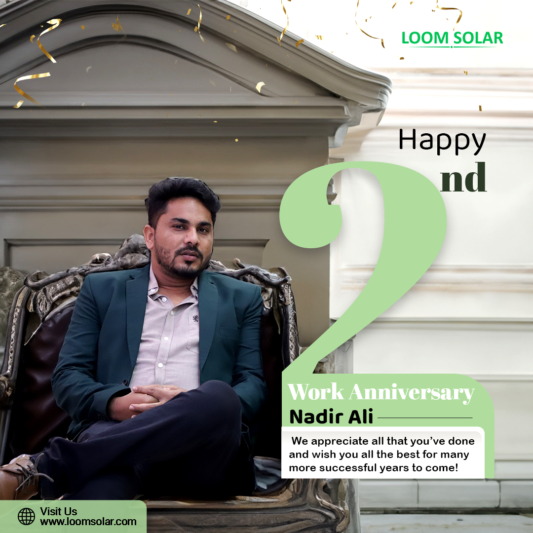 Happy 2nd work anniversary Nadir Ali! Thank you for your commitment and contributions to our team. Here's to many more years of success together. Wishing you continued growth in your career.
.
.
#loomsolar #अपना_घर_अपनी_बिजली #workanniversary #LoomSolarTeam #gratitude