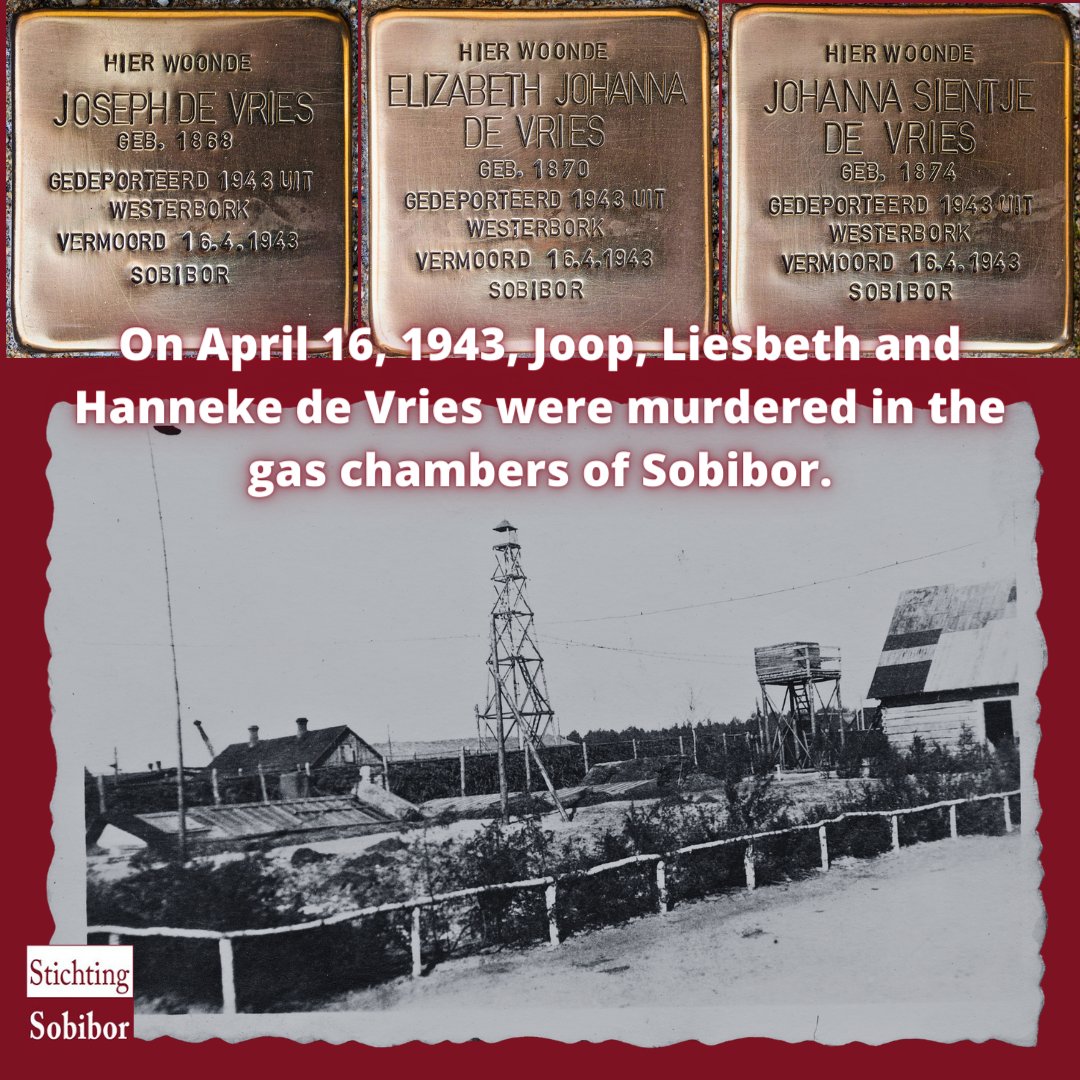 7/7 On April 16, 1943, the 7th transport arrived in Sobibor and Joop, Liesbeth and Hanneke de Vries were murdered in the gas chambers immediately upon arrival.