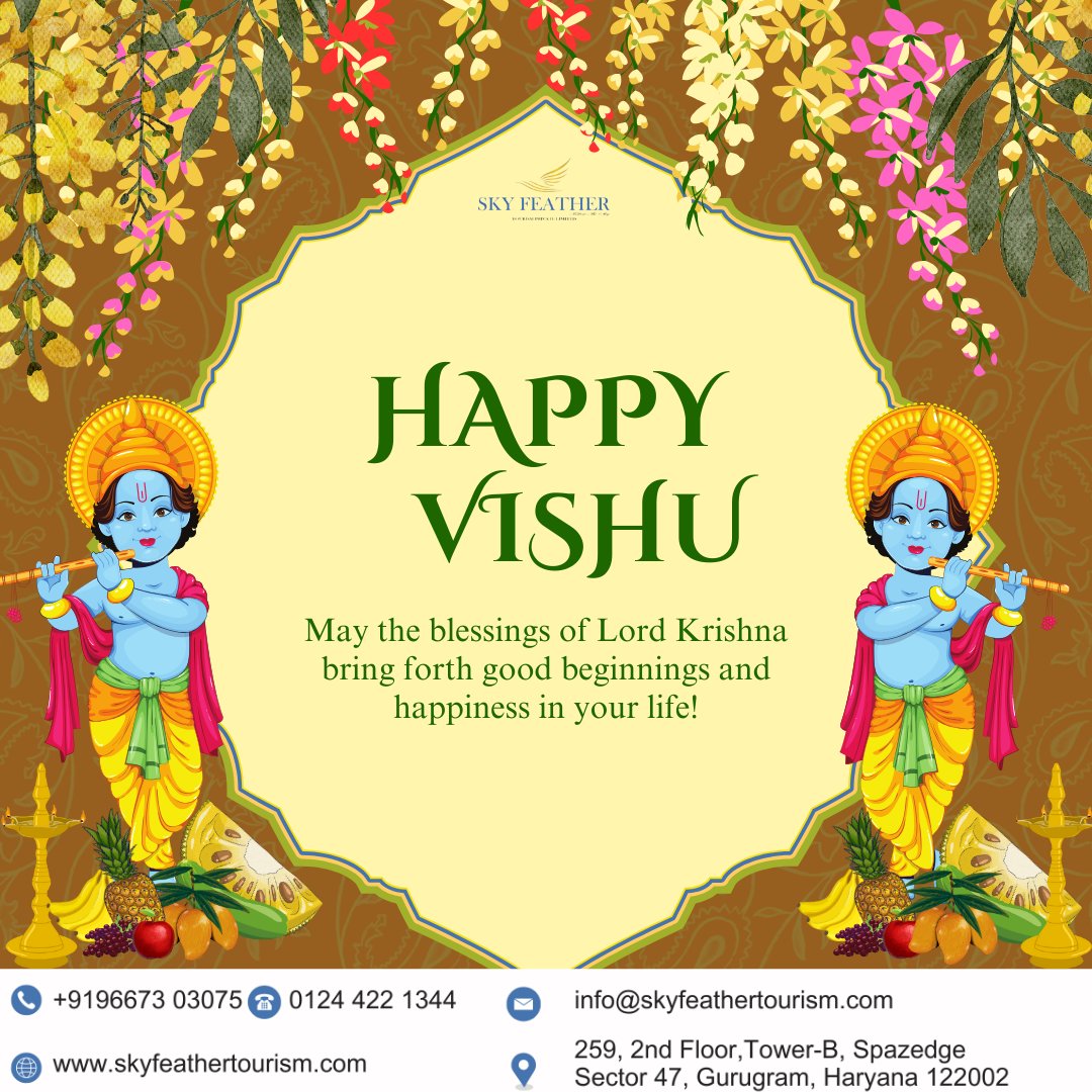 🌼 Happy Vishu from Sky Feather Tourism! 🌼

Wishing you a joyful Vishu filled with prosperity, happiness, and the warmth of cherished traditions. May this auspicious occasion bring abundant blessings and new beginnings to your life.
#skyfeathertourism #vishu2024  #keralafestival