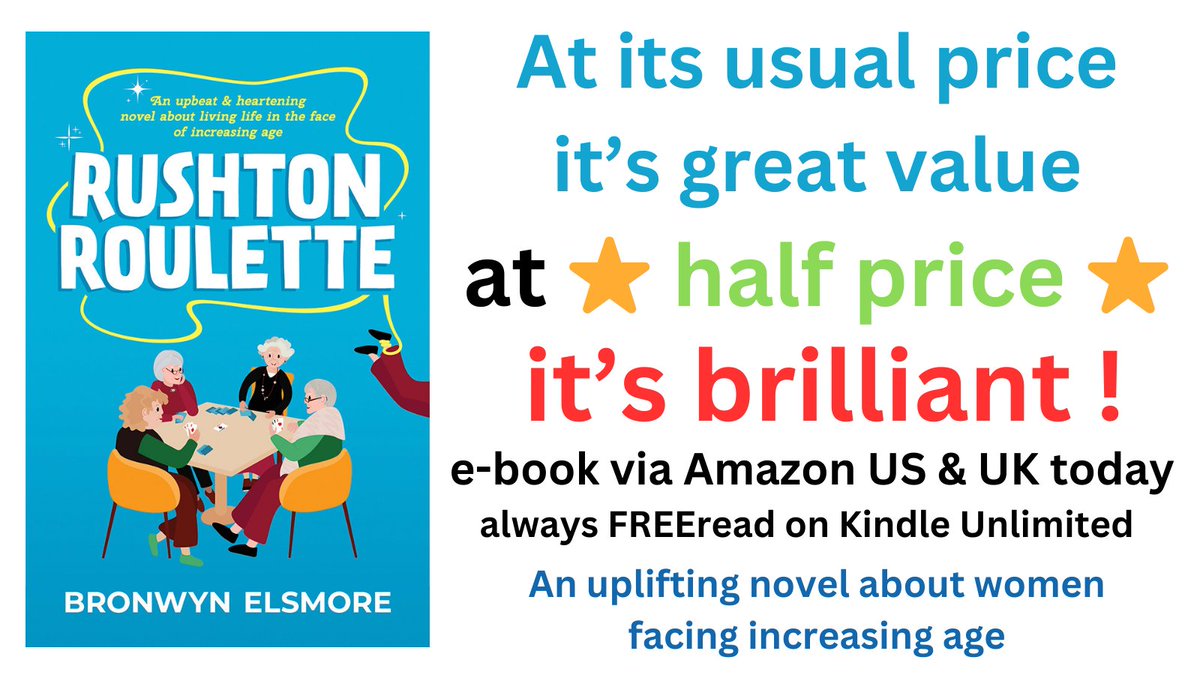 Half price today 4 women draw lots in a challenge to increasing age. But will they see it through? Entertaining & uplifting RUSHTON ROULETTE #literaryfiction Print/ebook/#FREEreadKU Amazon bitly.ws/ubQN