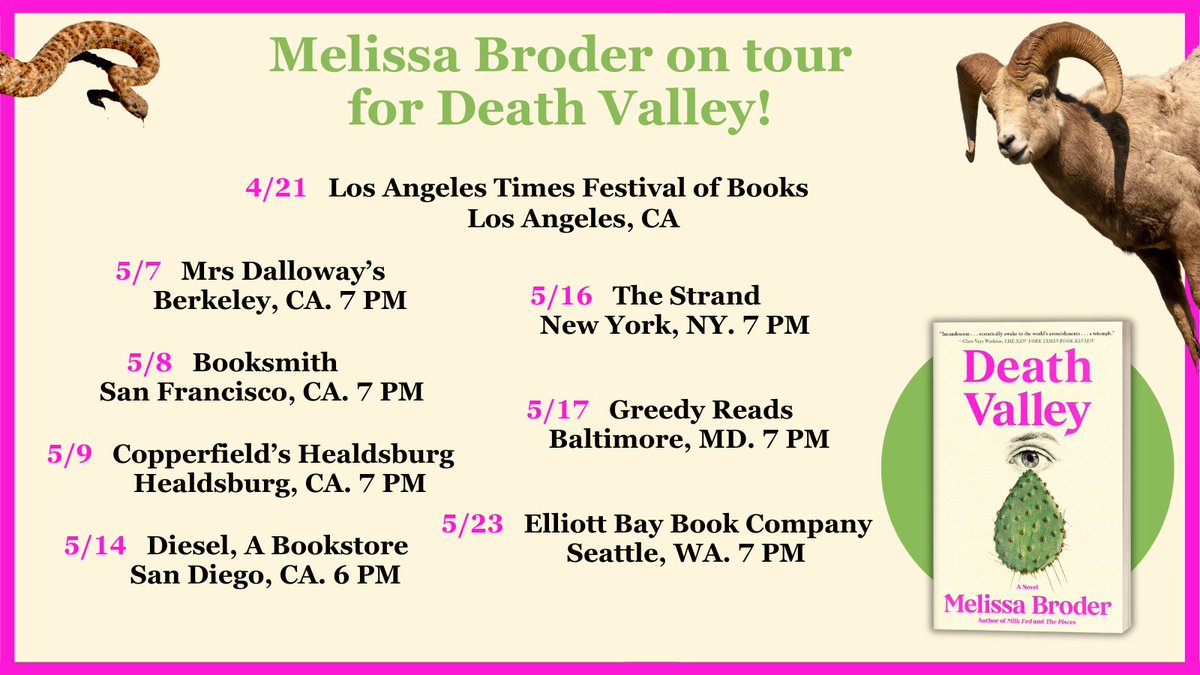 .@MelissaBroder is on tour for paperback DEATH VALLEY! Catch her here: