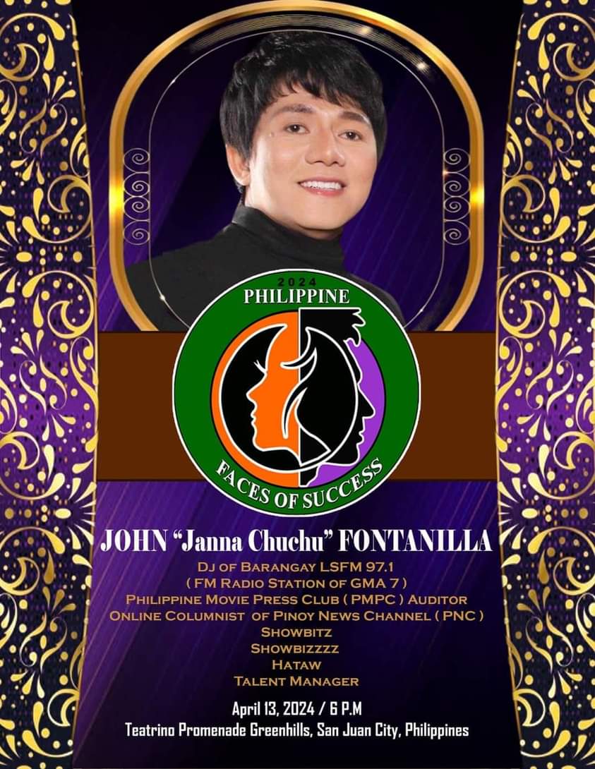 Thank you very much Philippine Faces of success 2024 for this recognition, most especially to Richard Hinola II Richard Hiñola 🙏
Kita-kits sa Teatrino Greenhills, San Juan Metro Manila tonight ( April 13, 2024 ) at 6pm.