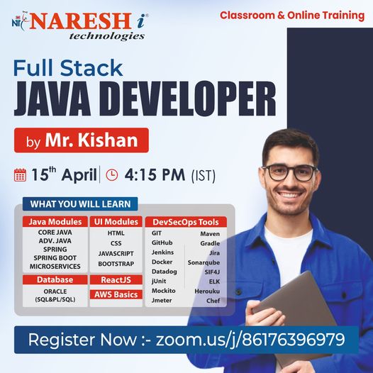 🛑 Free Demo 🛑
✍️Enroll Now: bit.ly/49uualQ
👉Attend a Free Demo On Core Java & Full Stack Java by Mr.Kishan.
📅Demo On: 15th April @ 4:15 PM (IST)
For More Details:
🌐Visit: nareshit.com/new-batches