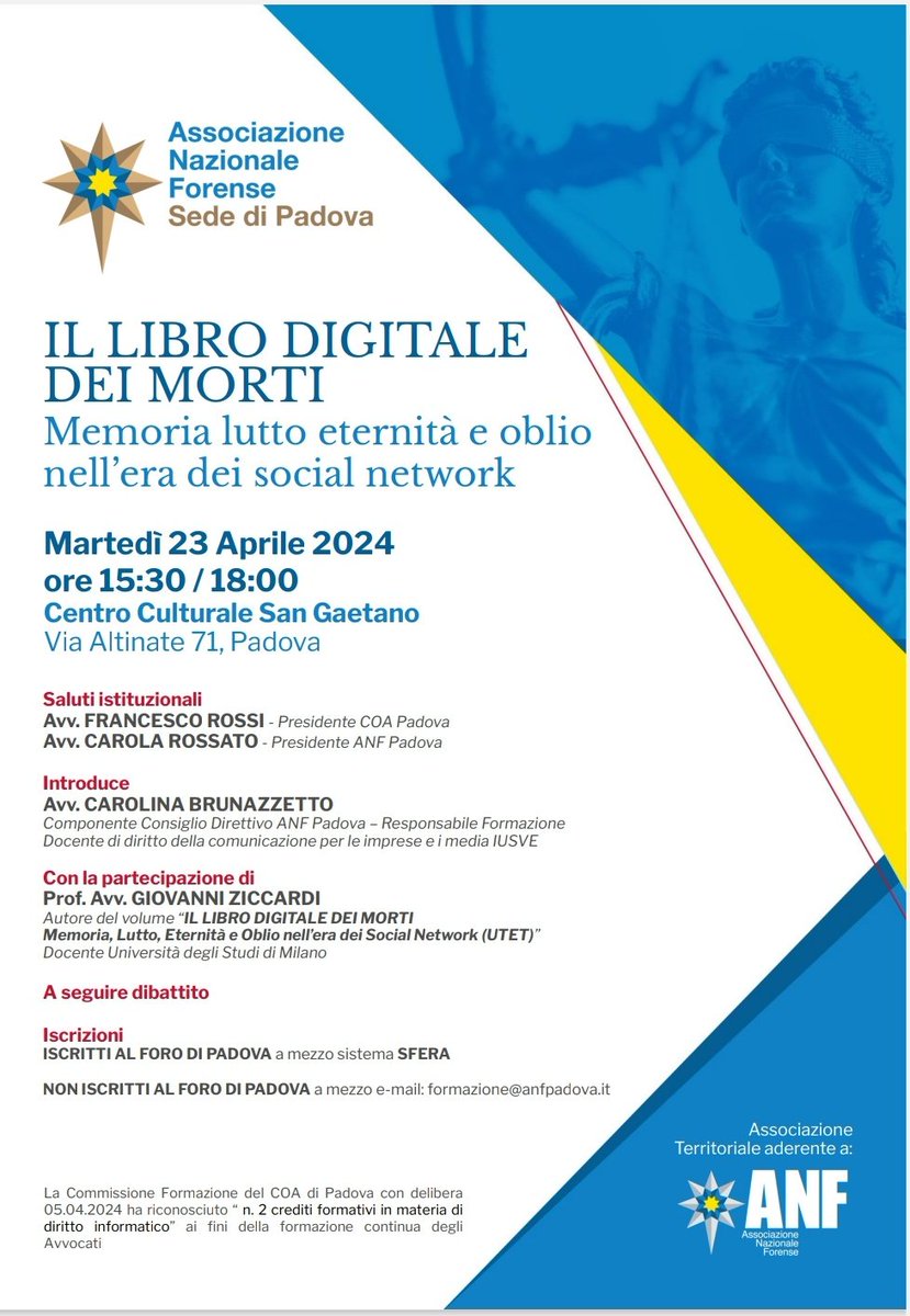 Centro Culturale Altinate San Gaetano 23 aprile 2024 <a href="/AnfPadova/">anf padova</a> <a href="/ANFSindacato/">ANFSindacato</a> <a href="/avv_brunazzetto/">Carolina Brunazzetto</a> <a href="/carolarossato/">karolix</a> <a href="/F_RossiTweet/">Francesco Rossi</a> <a href="/gziccardi/">Giovanni Ziccardi</a>