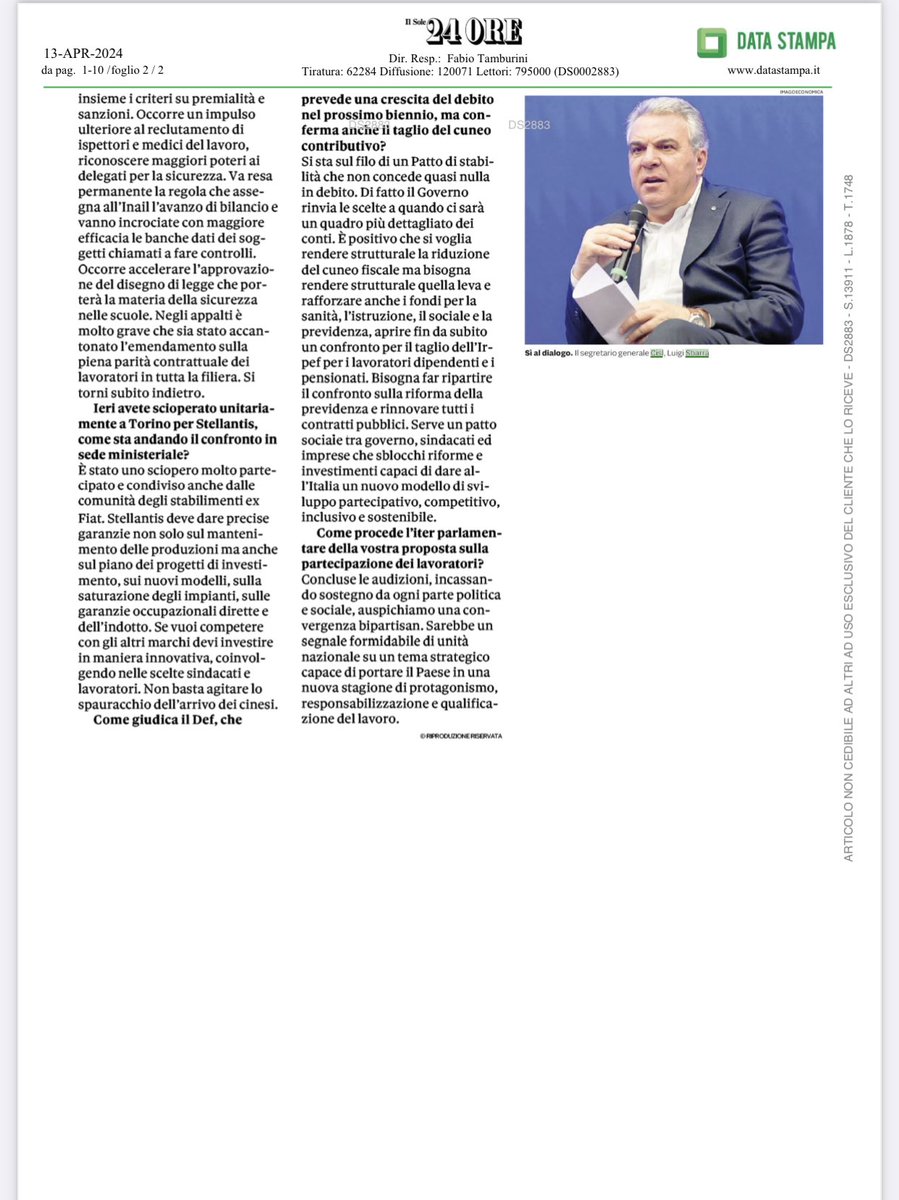 CislNazionale's tweet photo. #LuigiSbarra su ‘Il sole24ore’: “Non da oggi ma dal 1950 la Cisl non accetta più egemonie da parte di nessuno. Ragioniamo da sempre con la nostra testa, e consideriamo il pluralismo sindacale una ricchezza, non un vincolo. Attenzione a non confondere obiettivi unitari con un pensiero unico sul ruolo del sindacato, sulle valutazioni dei risultati, sulle iniziative da intraprendere”.