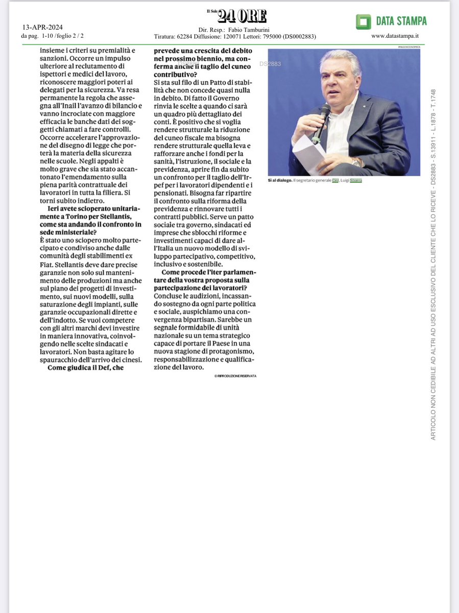 #LuigiSbarra su ‘Il sole24ore’: “Non da oggi ma dal 1950 la Cisl non accetta più egemonie da parte di nessuno. Ragioniamo da sempre con la nostra testa, e consideriamo il pluralismo sindacale una ricchezza, non un vincolo. Attenzione a non confondere obiettivi unitari con un…