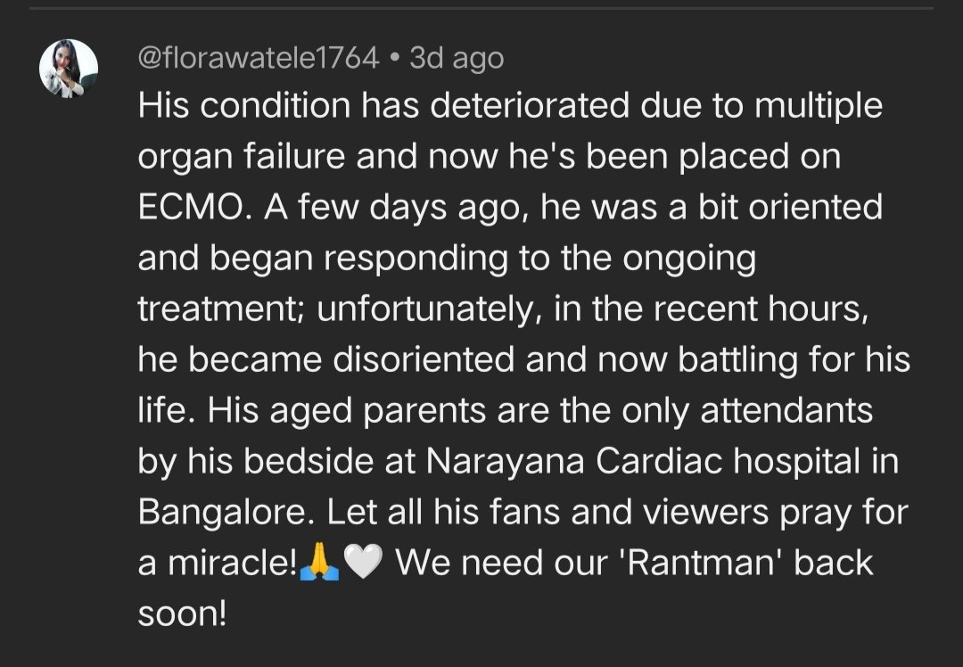 If u r a diehard cinema lover or sports enthusiast then u have seen his reviews on Youtube Currently he is battling for his life for more information plz refer to the 2nd pic She is working at that hospital GET WELL SOON RANTMAN❤️🙏 #Kannada #Tamil #Telugu #Malayalam #Bollywood