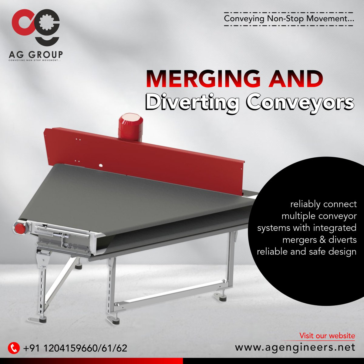#AGGroup leads in #MergerConveyor manufacturing. Fed up with slow material transitions on your conveyorbelt? Our advanced MergerConveyor is here to transform your operations,mseamlessly merging multiple belt into one efficient flow with innovative features & top-notch performance