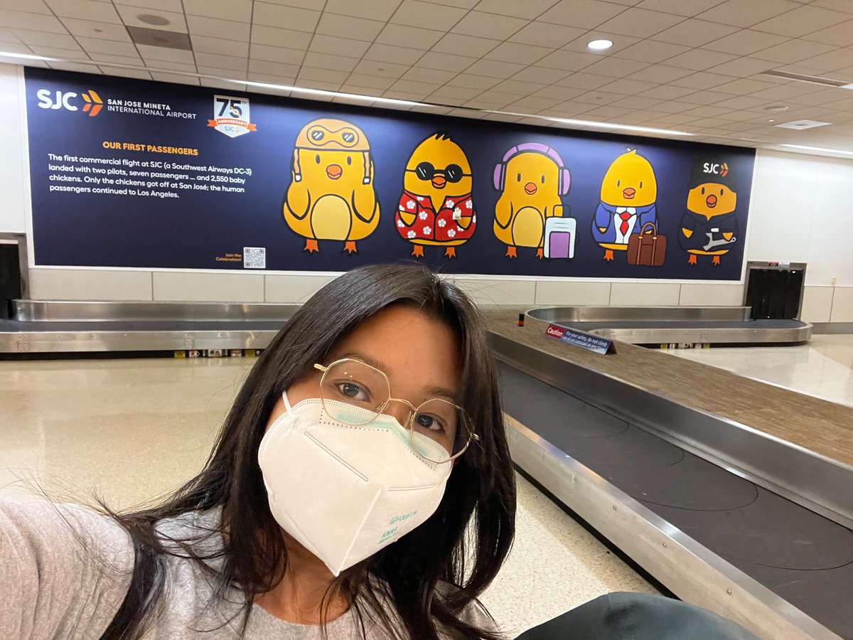 Seeing the stickers and displays of the baby chickens at the @FlySJC airport was too cute and cheered me up! Thank you for commemorating these first passengers! 🐣 #sjc75 #PicWithABabyChick flysanjose.com/75years