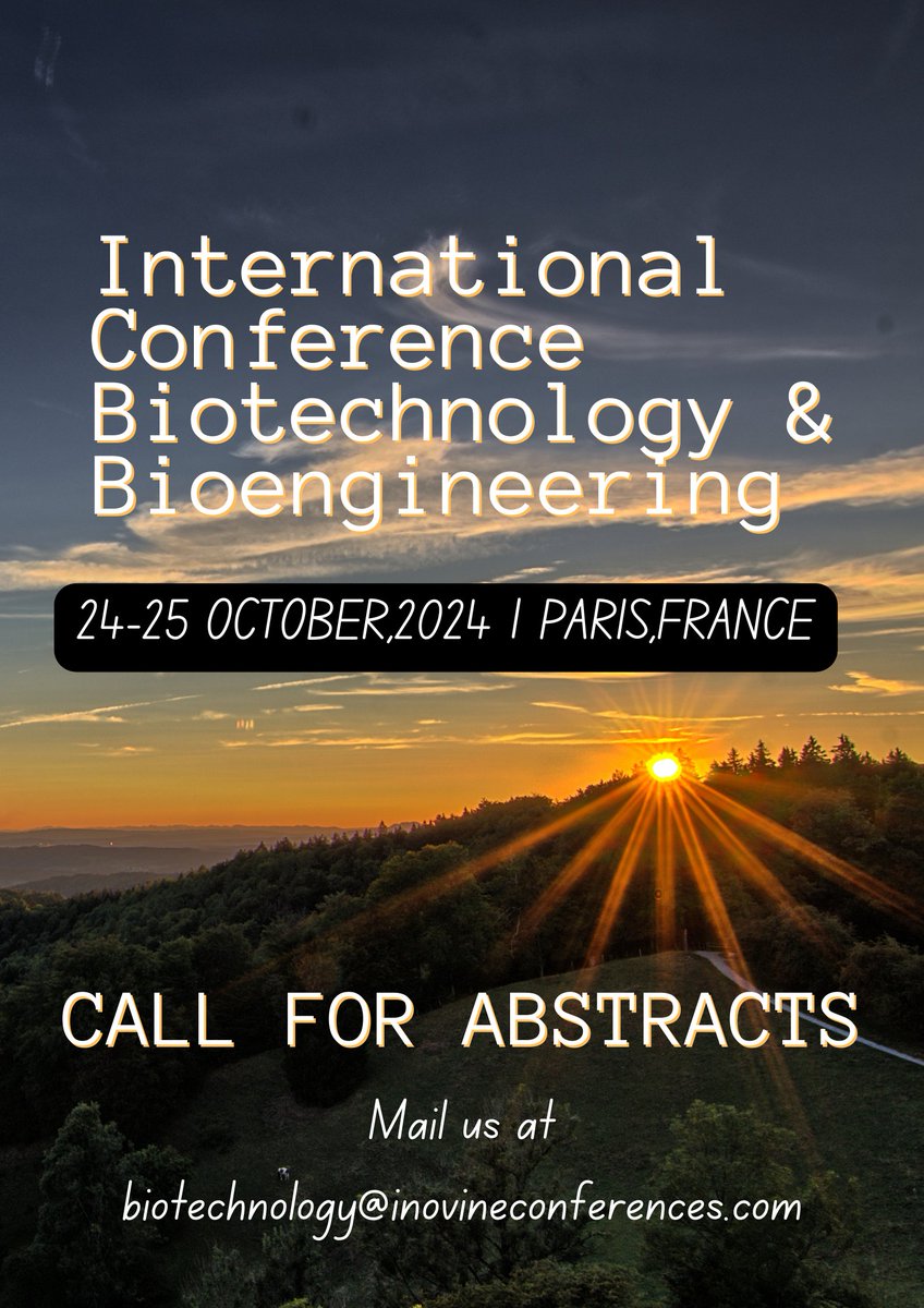 Dont be late to submit your abstract through following link : biotechnologyconferences.com/submit-abstrac… #biopharmacy #biotechnology #bioengineering #bioindstries  #bioagriculture #bioinformatics #fermentation #tissueengineering #regenration #DNASequencing #Chromatography #Nanobiotechnology