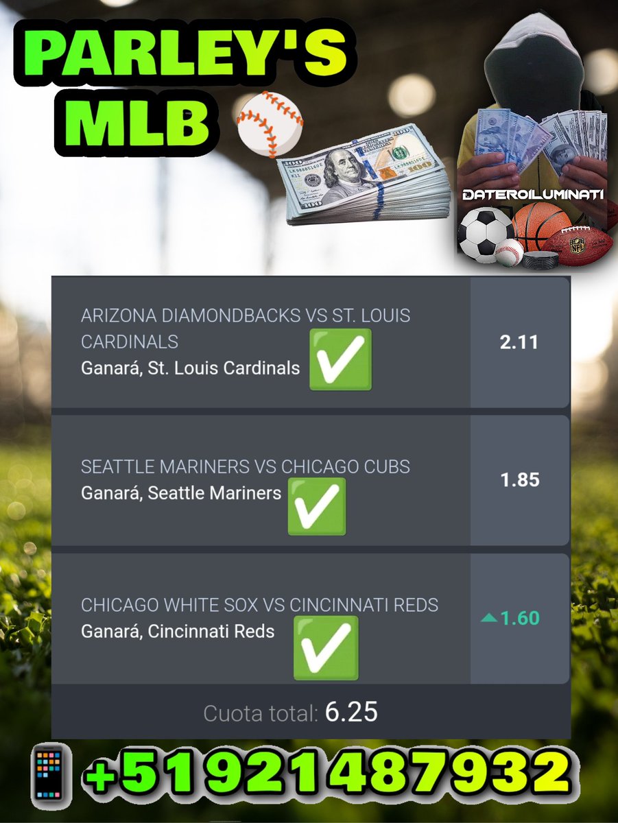 Parlay #MLB Right ✅⚾💲 St Louis cardinals win ✅⚾ Seattle mariners win ✅⚾ Cincinnati reds win ✅⚾ Cuota #Odds : 6,25⚾✅💲 #apuestasdeportivas #Apuestas #apuesta #12Abril #StLouis #Predictions #MLBBets #MLBPicks #Parlay #bettingpicks #BetMGM    info 📲+51921487932