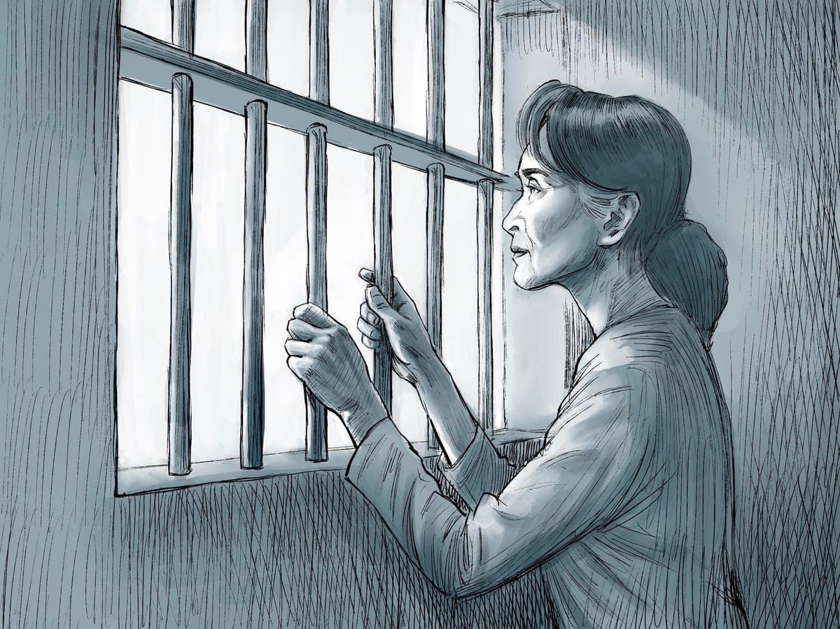 cvdom2021's tweet photo. Heart-wrenching images of our leader created by RFA Burmese news. The reality might be worse than this because there are reportedly no windows in the cell she was put in. May she be healthy and strong in this new Year time. Our thoughts are with her. 

#WhatsHappeningInMyanmar https://t.co/76Wp7NTxKj