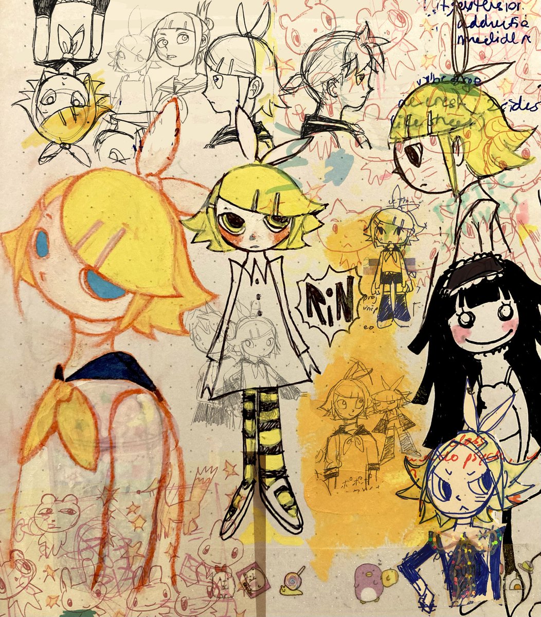 frankensteining a bunch of rin (and some len) drawings together #vocaloid