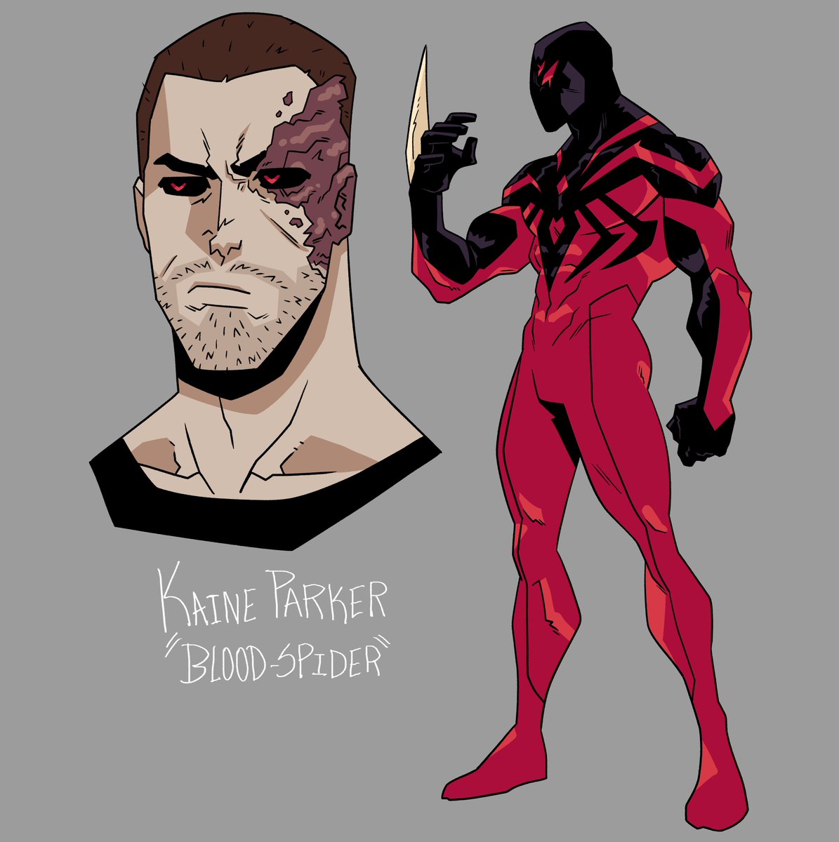 Kaine would think 'Blood-Spider' is a cool name, and it would be less confusing than having two Scarlet Spiders