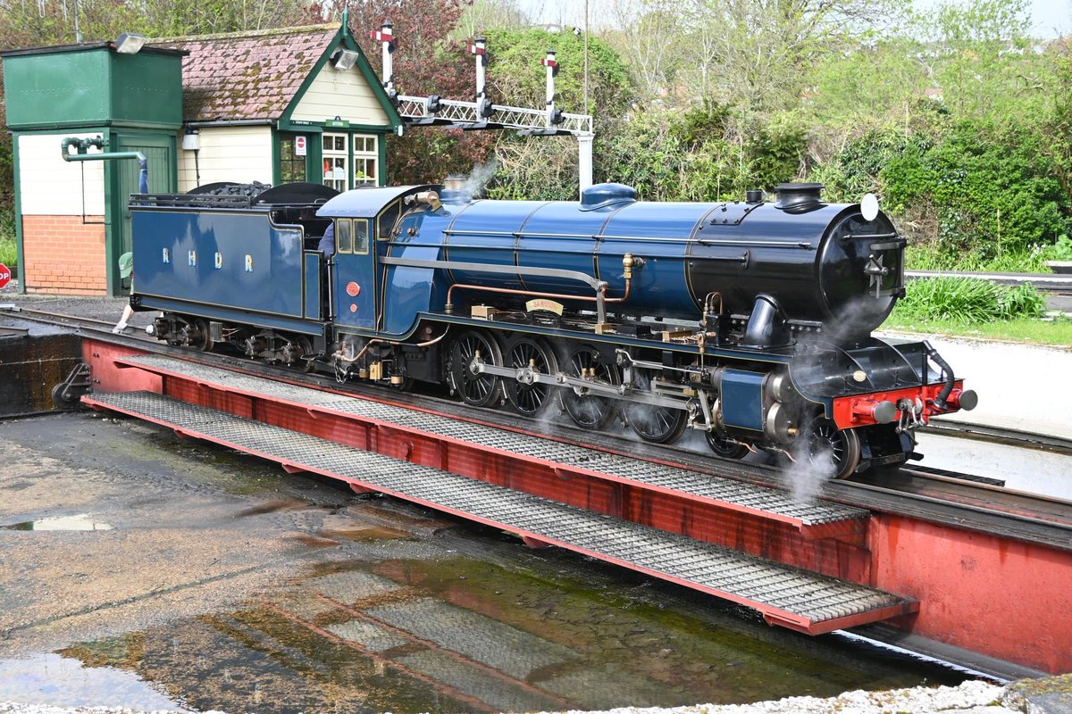 rhdr1927 One of our beautiful locomotives being turned at Hythe the start of the line ready to haul a train across Romney Marsh to Dungeness. Fully open this weekend Tickets and times at rhdr.org.uk